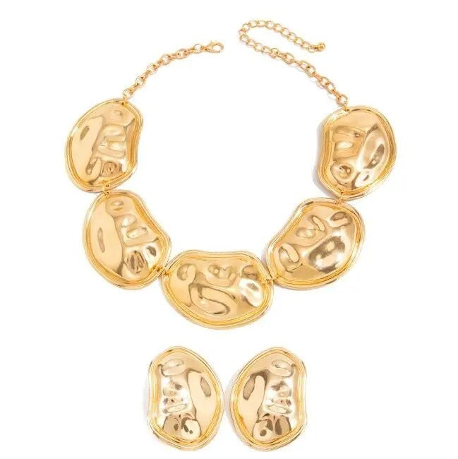 Smooth Gold-Tone Organic Necklace & Earring Set