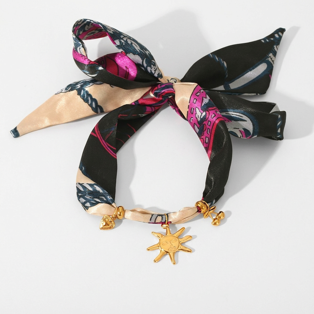 Sun & Heart Scarf Necklace & Bracelet Set