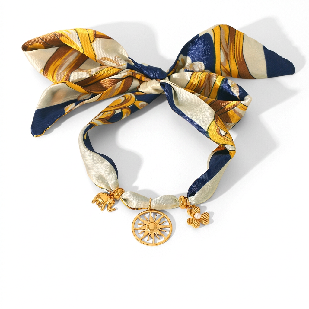 Sun & Heart Scarf Necklace & Bracelet Set