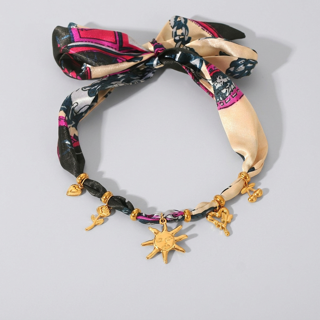 Sun & Heart Scarf Necklace & Bracelet Set