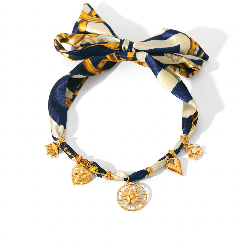 Sun & Heart Scarf Necklace & Bracelet Set