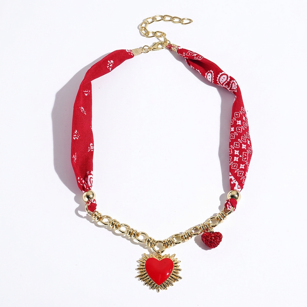 Leopard Print Scarf Heart Necklace