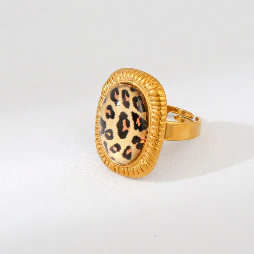 Mixed Leopard Print Statement Ring Set
