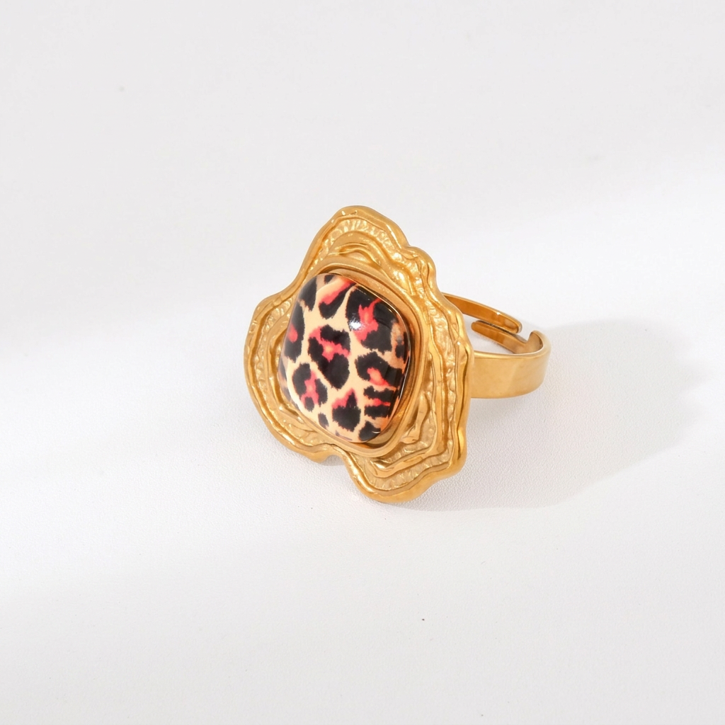 Mixed Leopard Print Statement Ring Set
