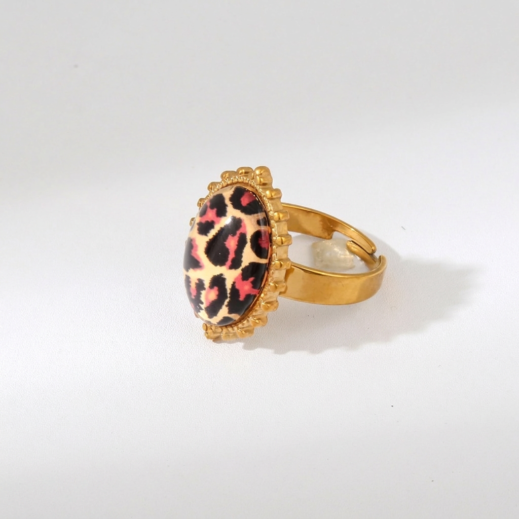 Mixed Leopard Print Statement Ring Set