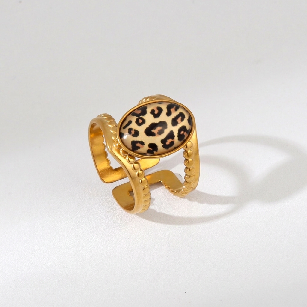 Mixed Leopard Print Statement Ring Set