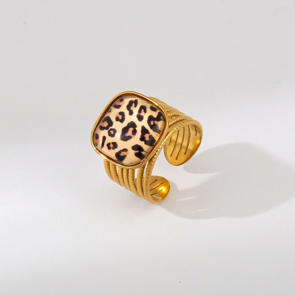 Mixed Leopard Print Statement Ring Set