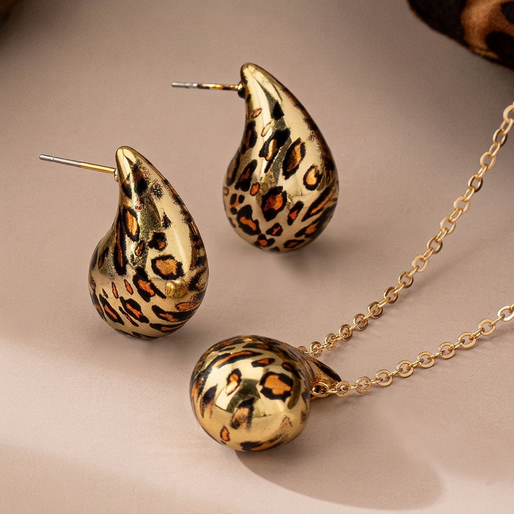 Classic Leopard Print Teardrop Jewelry Set