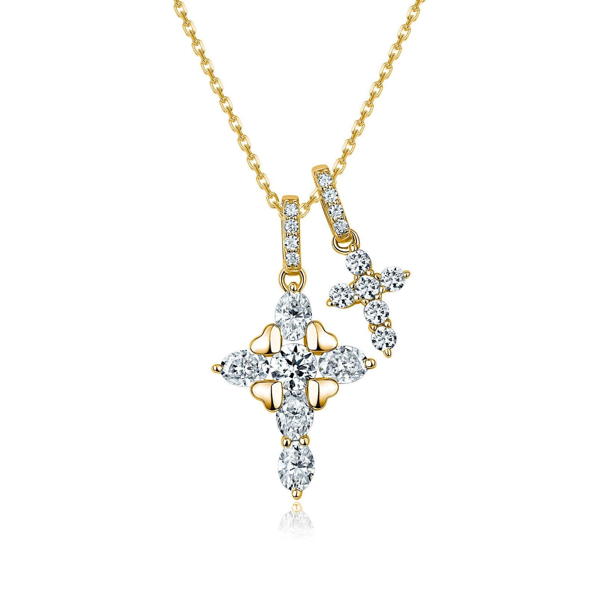 Crystal Cross & Clover Pendant Necklace
