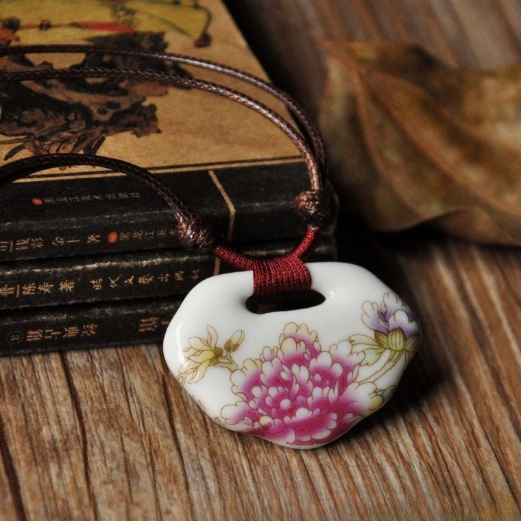 Porcelain Peony Pendant Necklace