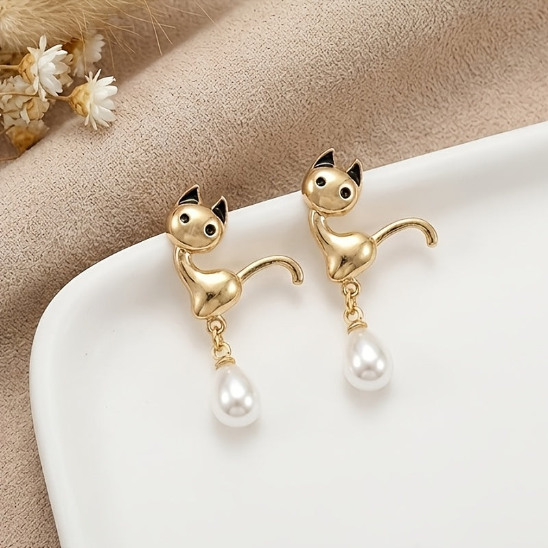 Pearl Cat Drop Earrings