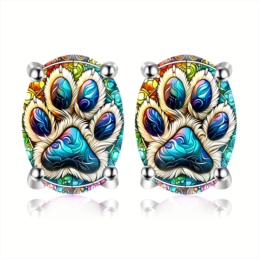 Mandala Paw Oval Earrings