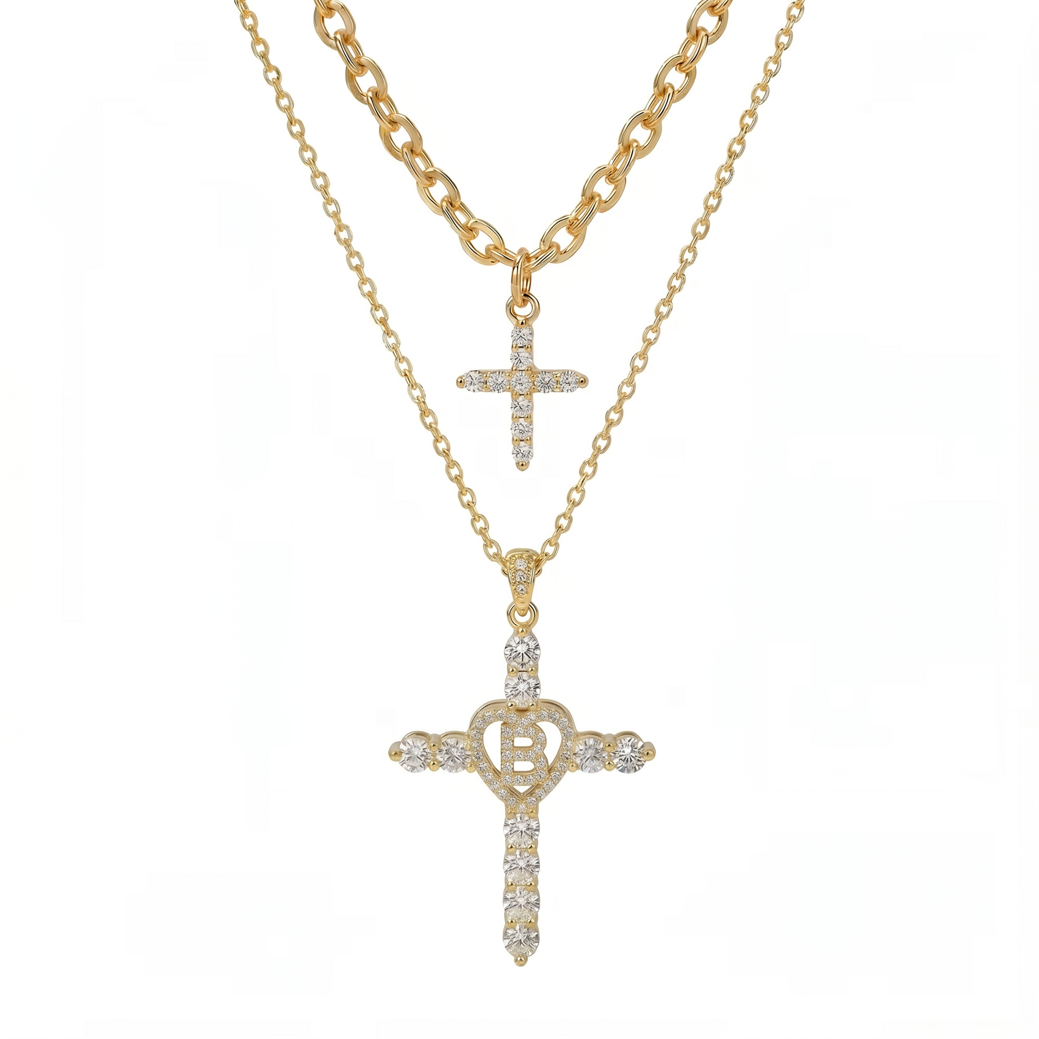 2pc Elegant Cross Initial Necklace Set