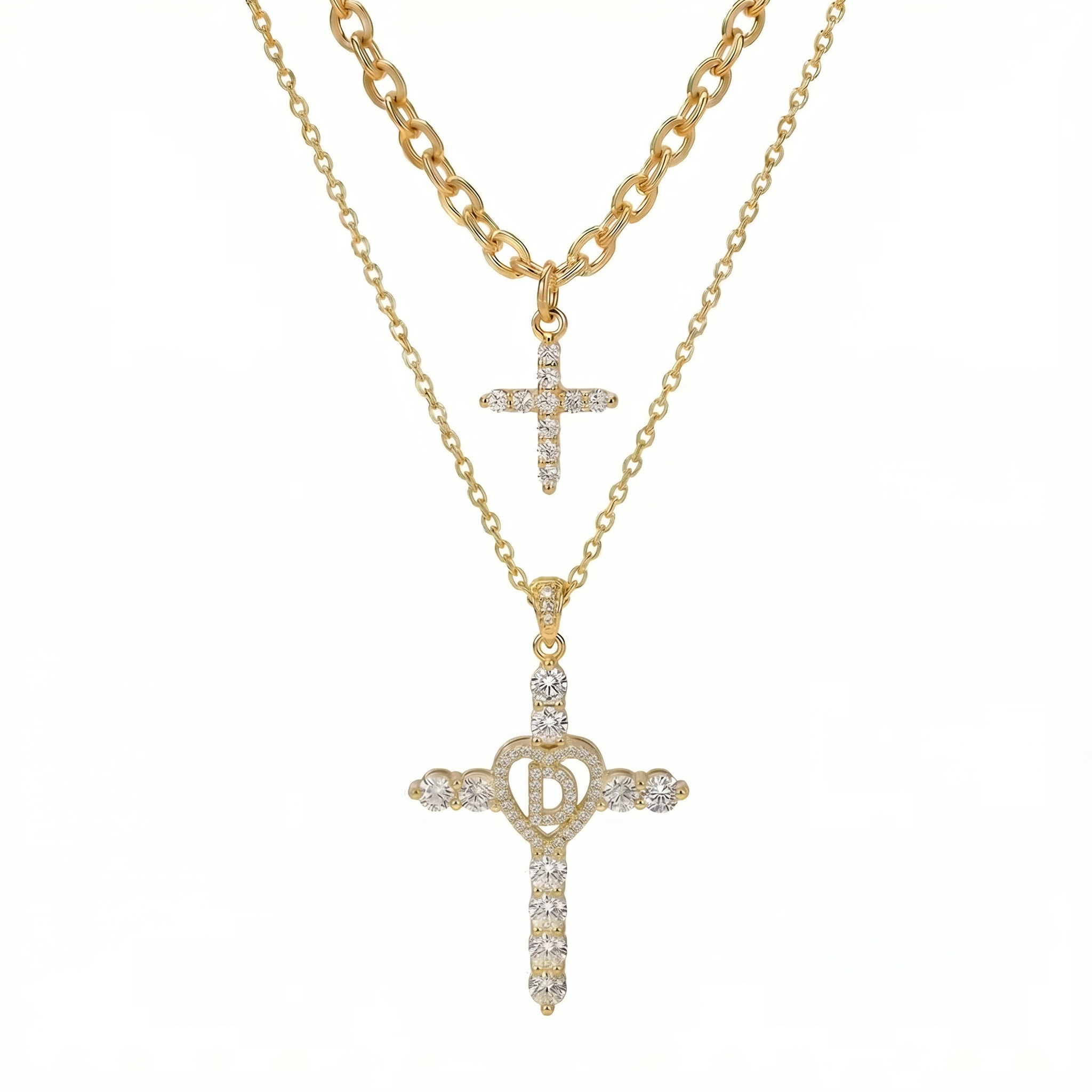 2pc Elegant Cross Initial Necklace Set