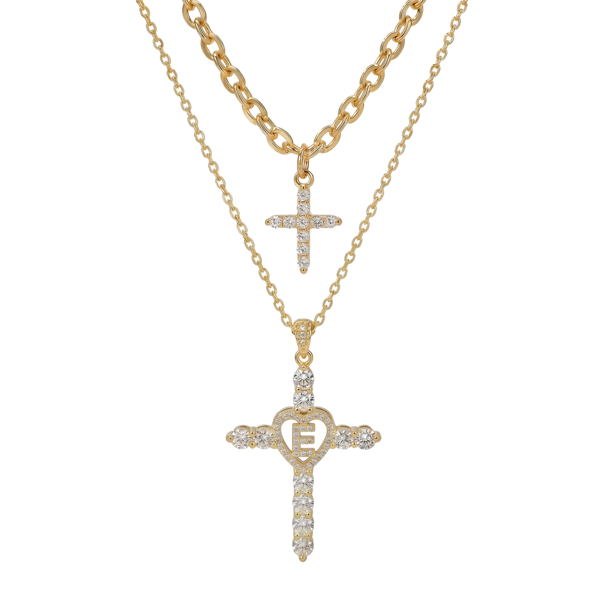 2pc Elegant Cross Initial Necklace Set