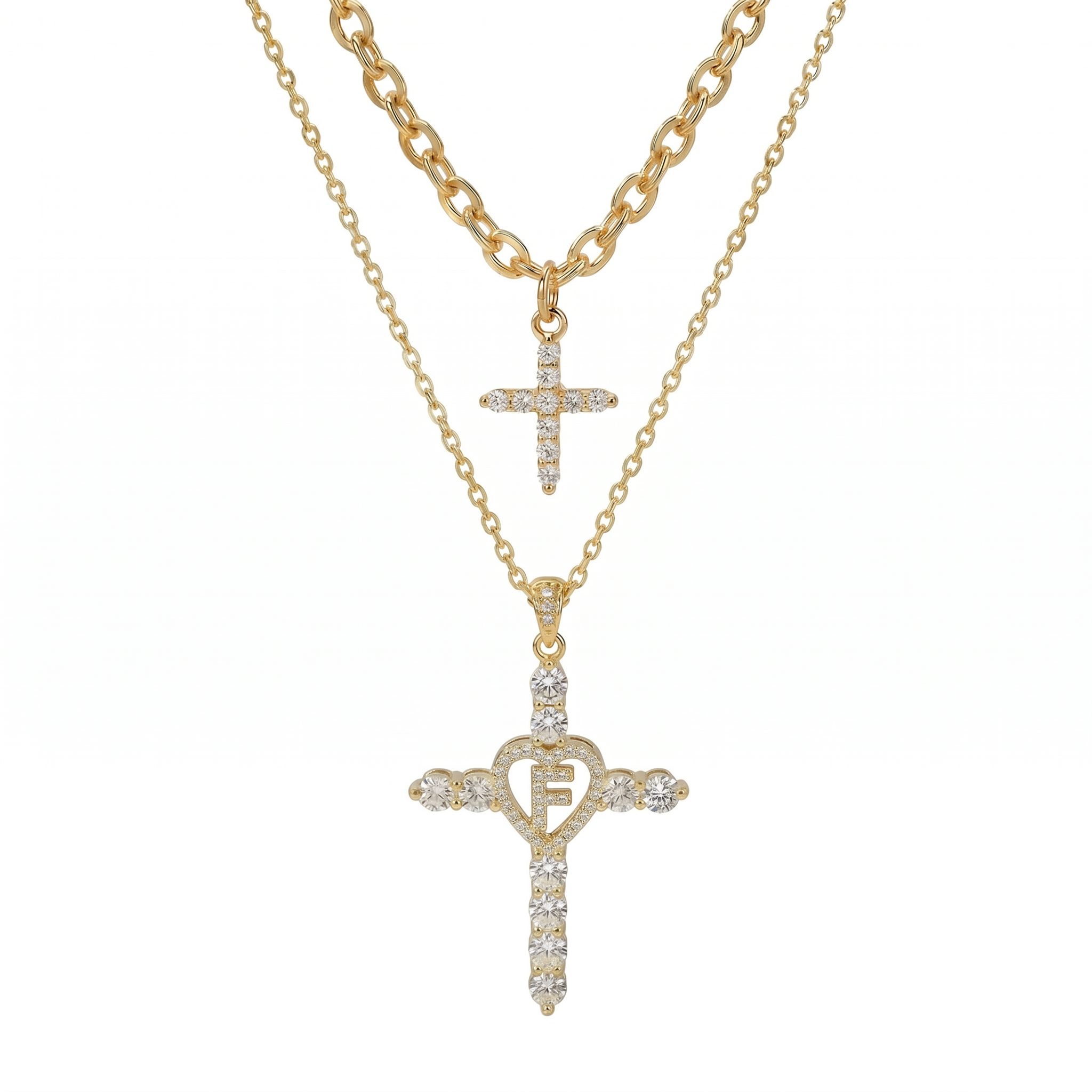 2pc Elegant Cross Initial Necklace Set