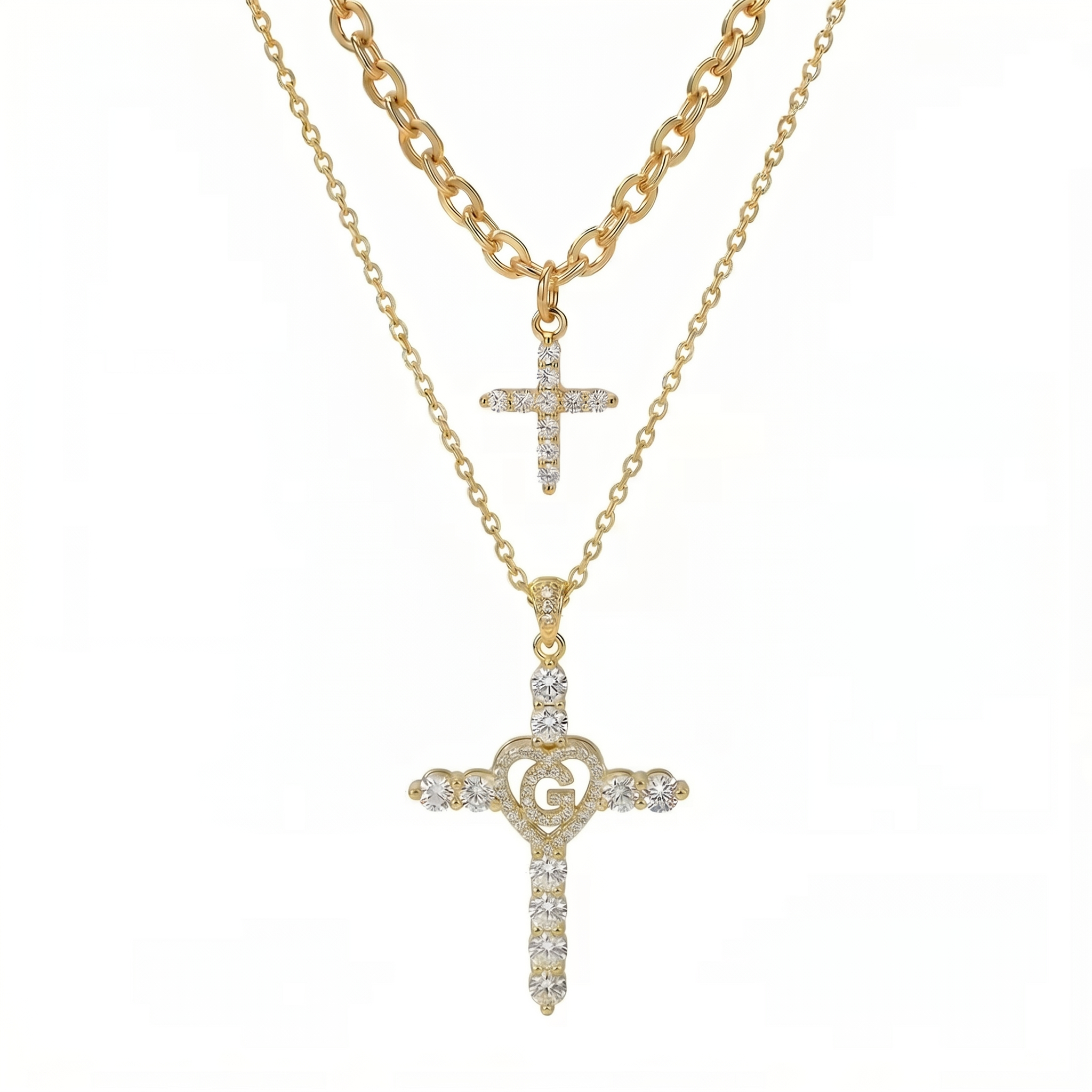 2pc Elegant Cross Initial Necklace Set