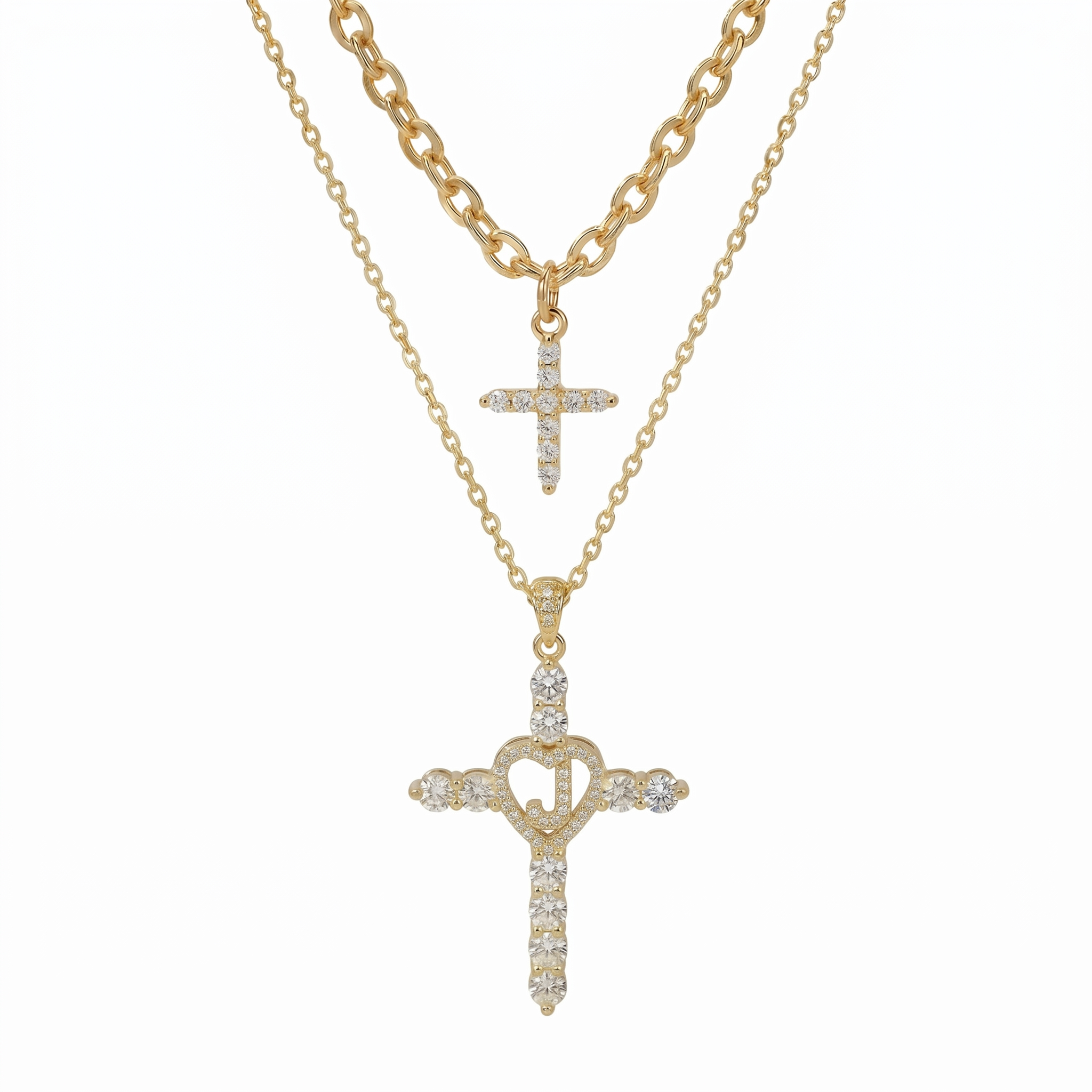 2pc Elegant Cross Initial Necklace Set
