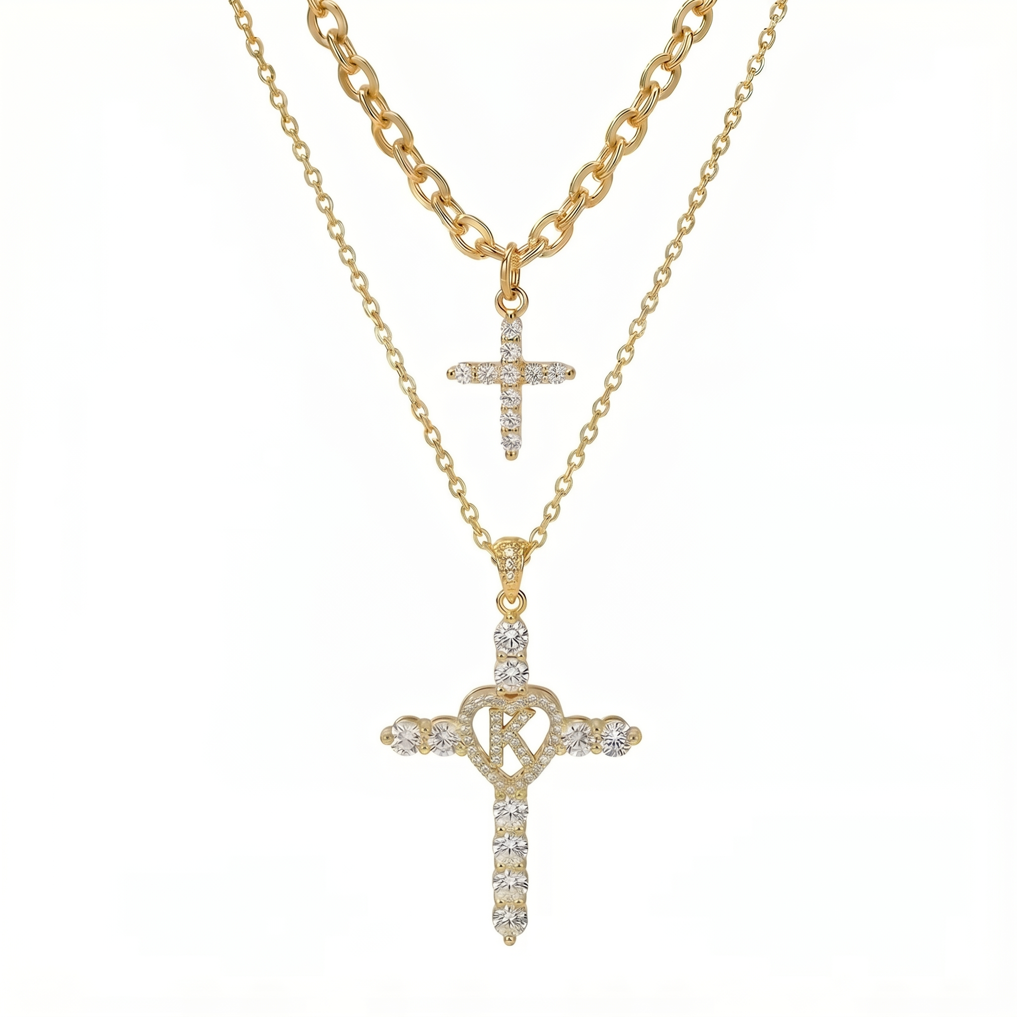 2pc Elegant Cross Initial Necklace Set