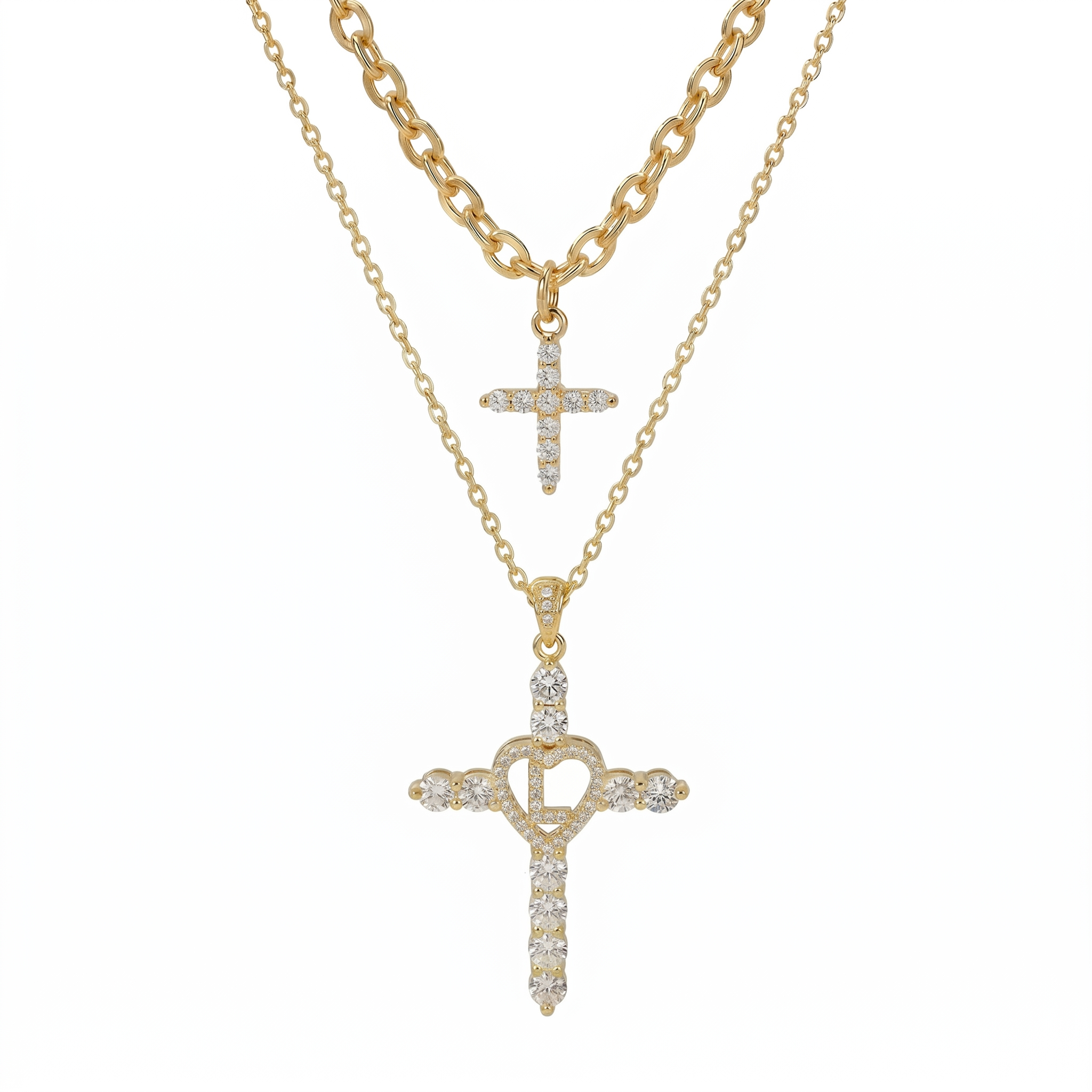 2pc Elegant Cross Initial Necklace Set