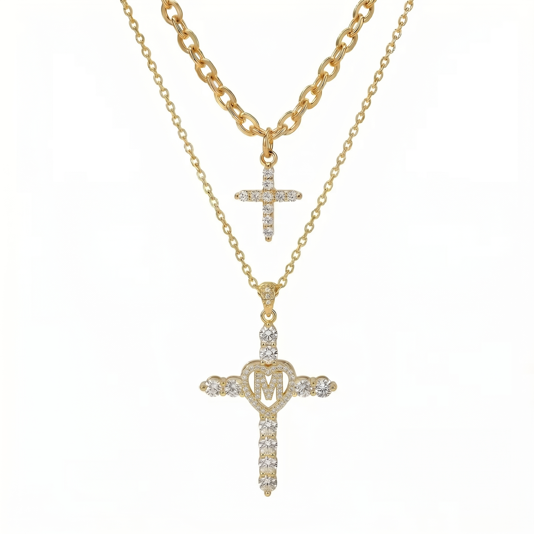 2pc Elegant Cross Initial Necklace Set