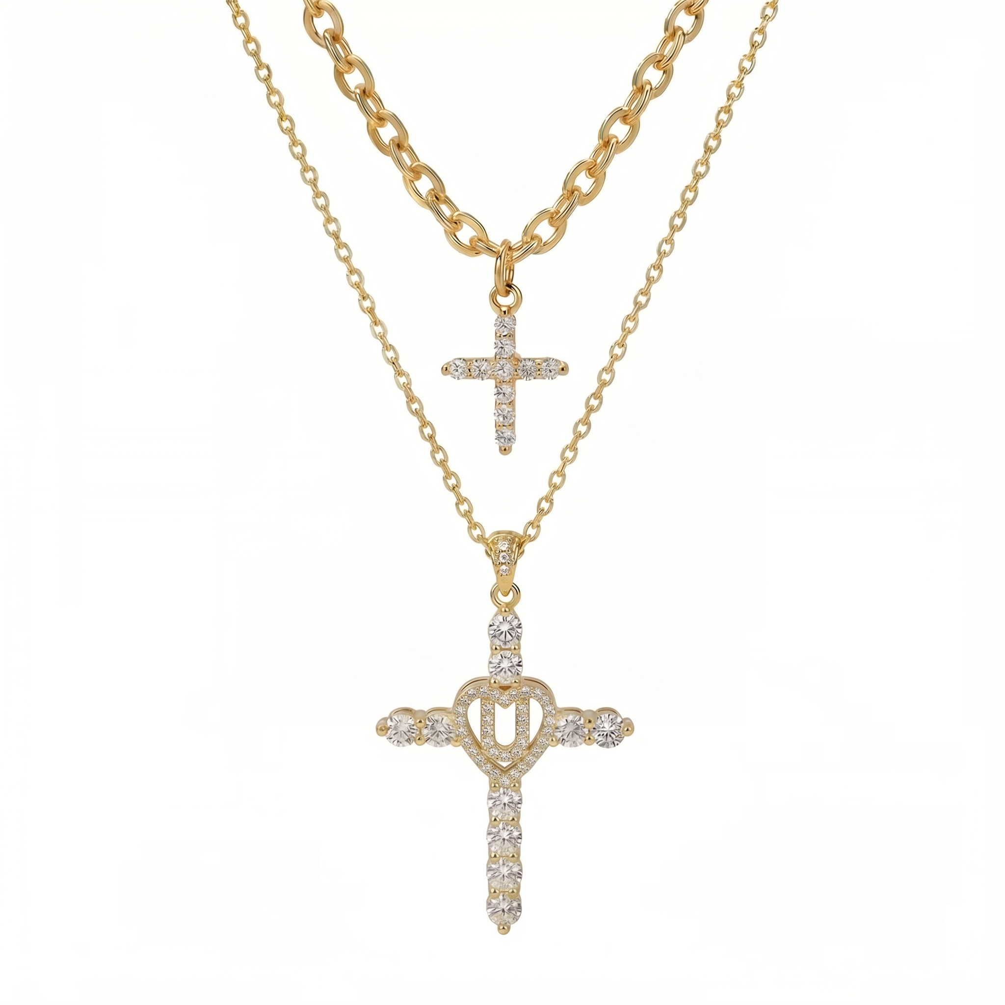 2pc Elegant Cross Initial Necklace Set