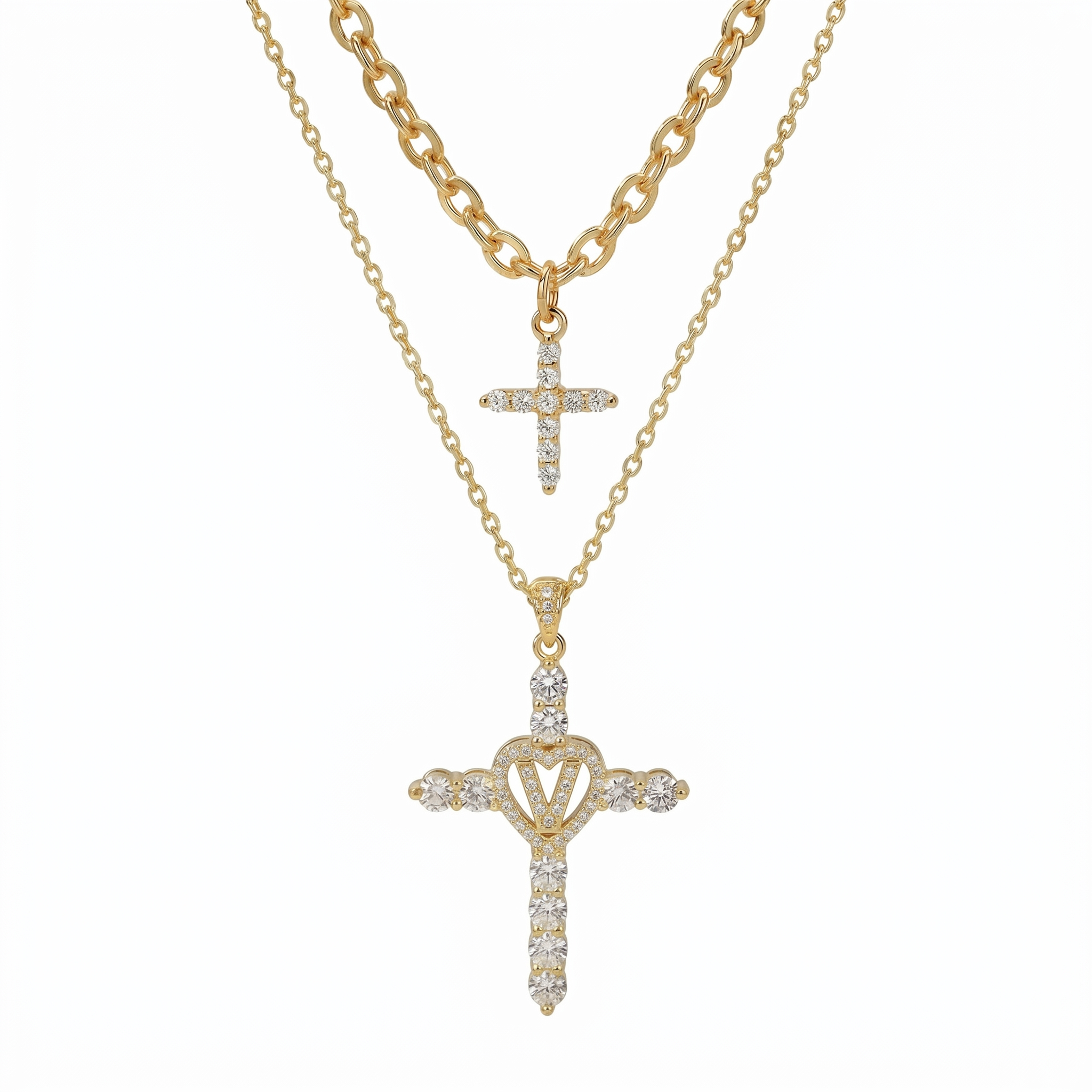 2pc Elegant Cross Initial Necklace Set