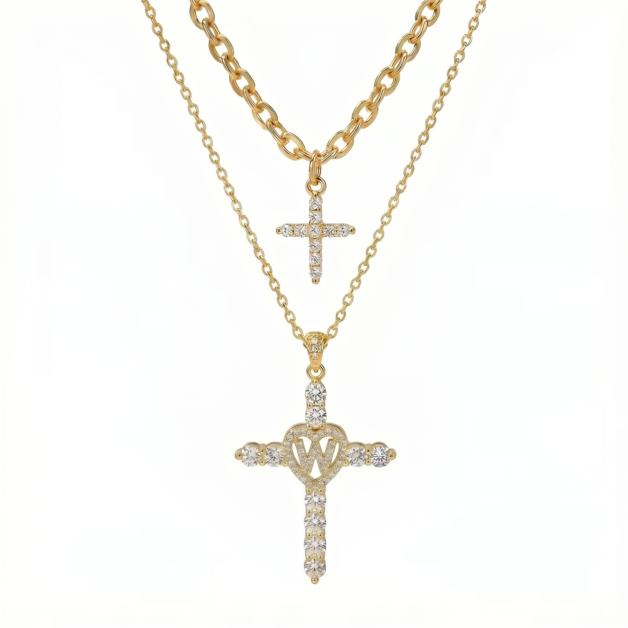 2pc Elegant Cross Initial Necklace Set
