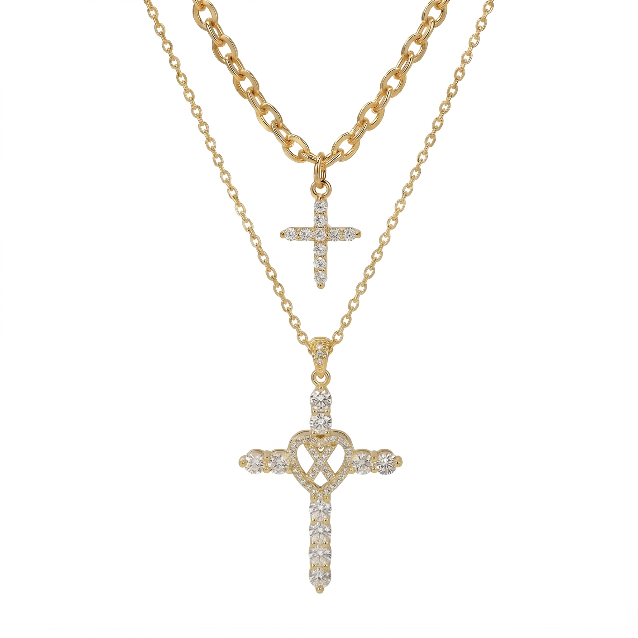 2pc Elegant Cross Initial Necklace Set