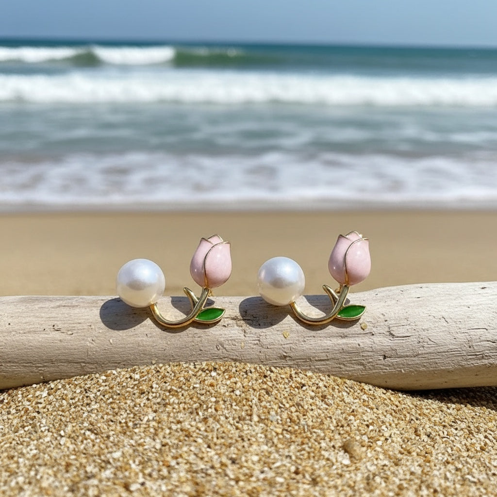 Pearl Tulip Drop Earrings