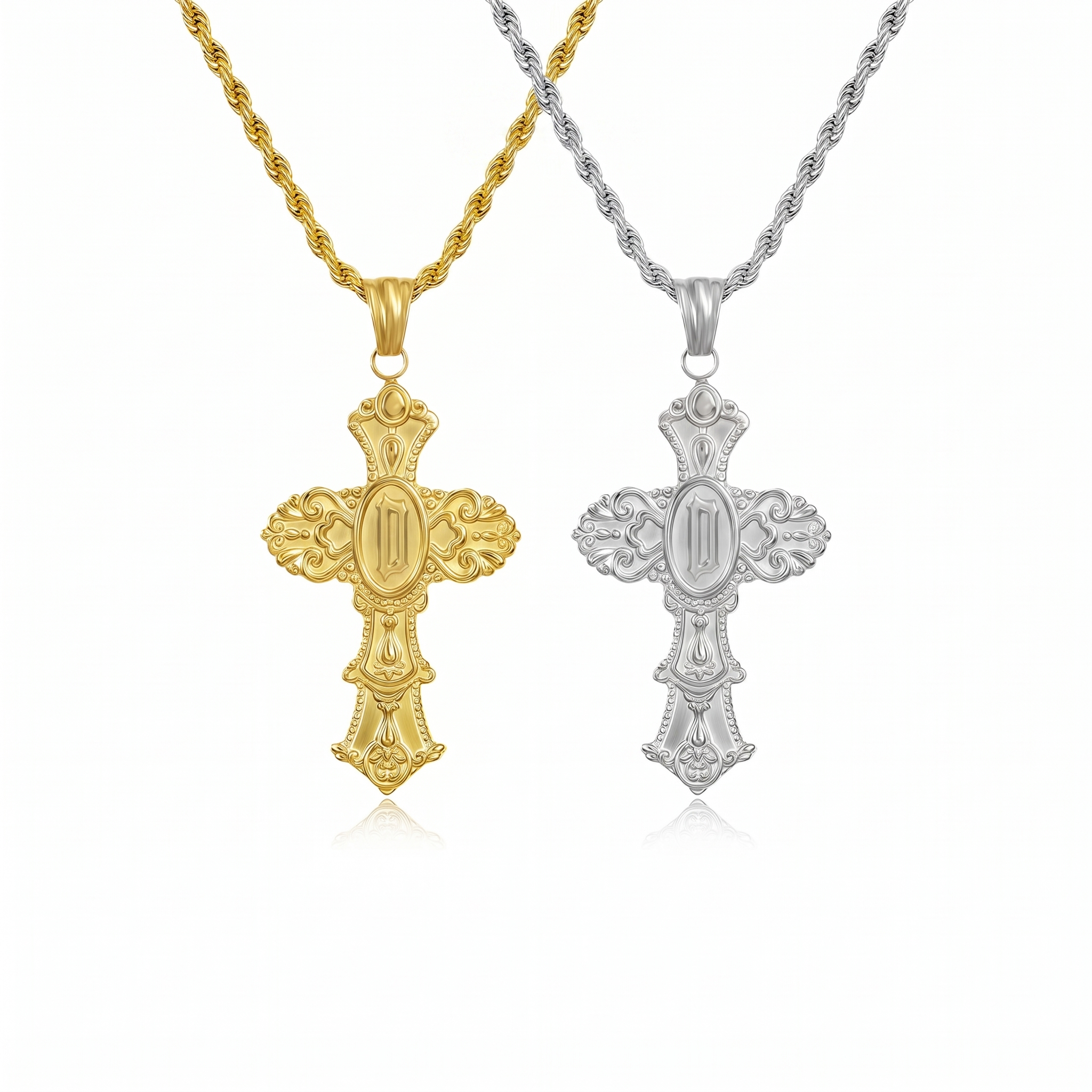 Vintage Cross Initial Necklace