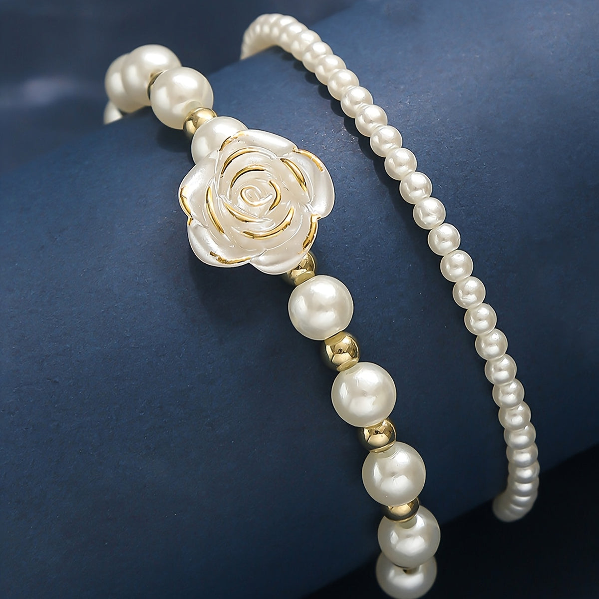 Pearl Rose Bracelet Set