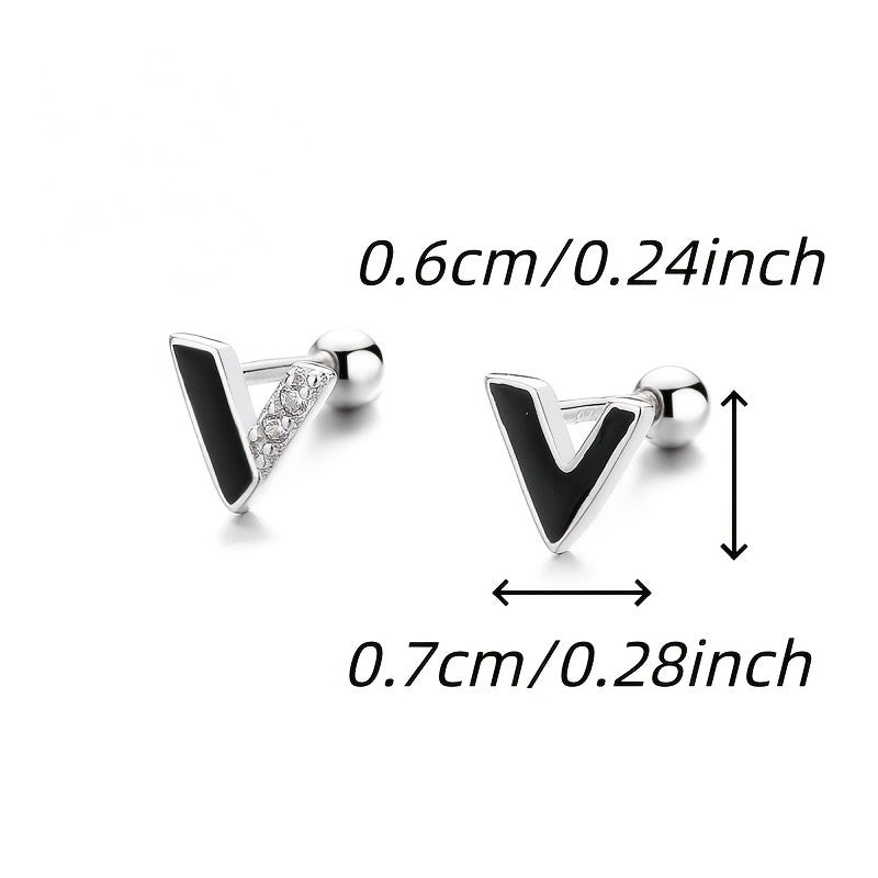 Black Enamel V Stud Earrings