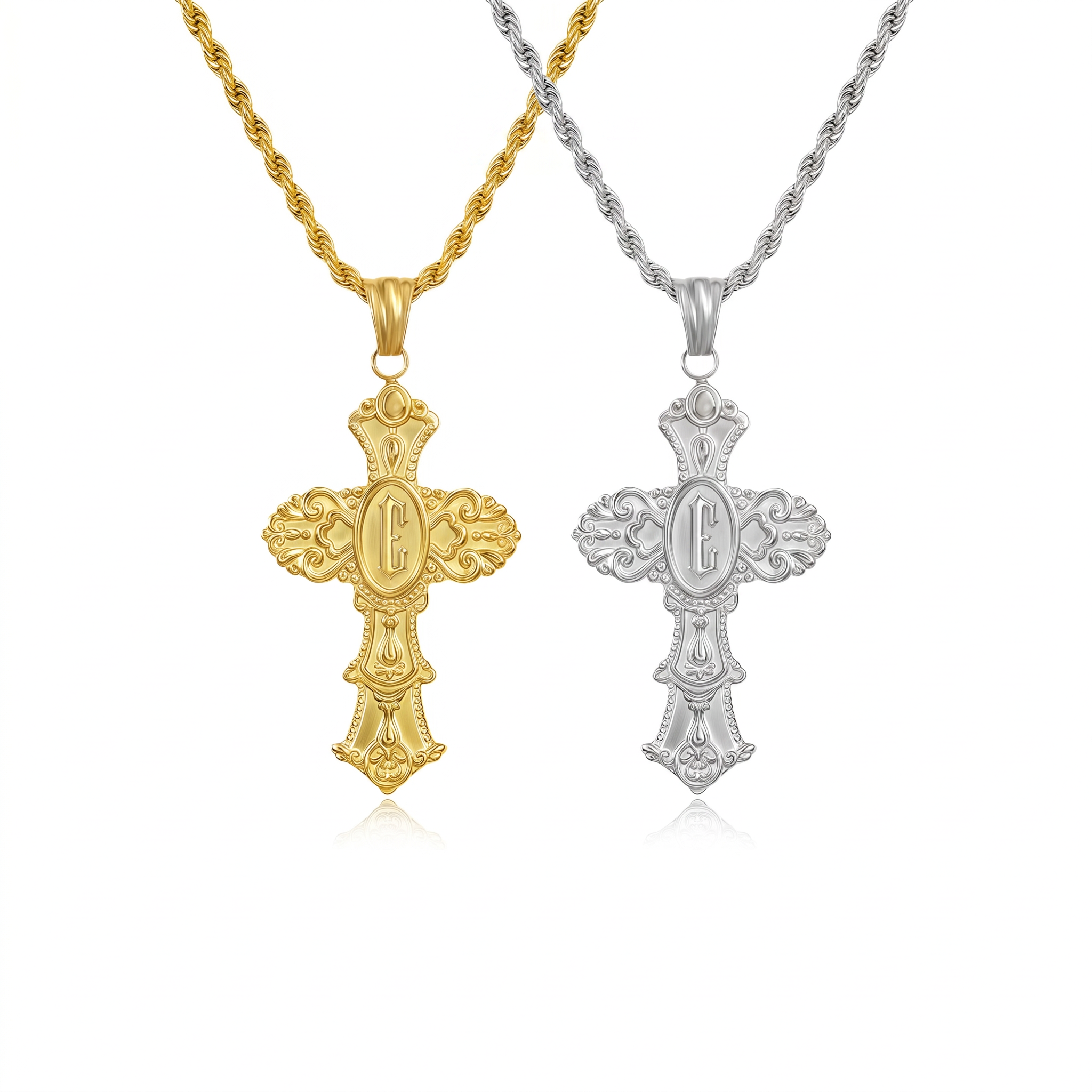 Vintage Cross Initial Necklace