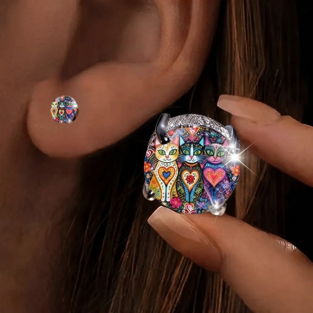 Colorful Trio Cat Stud Earrings