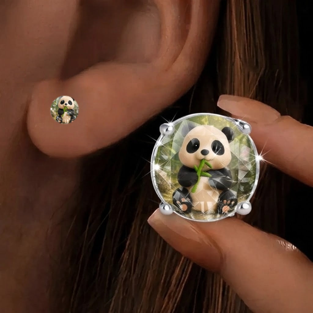 Panda Glass Dome Stud Earrings