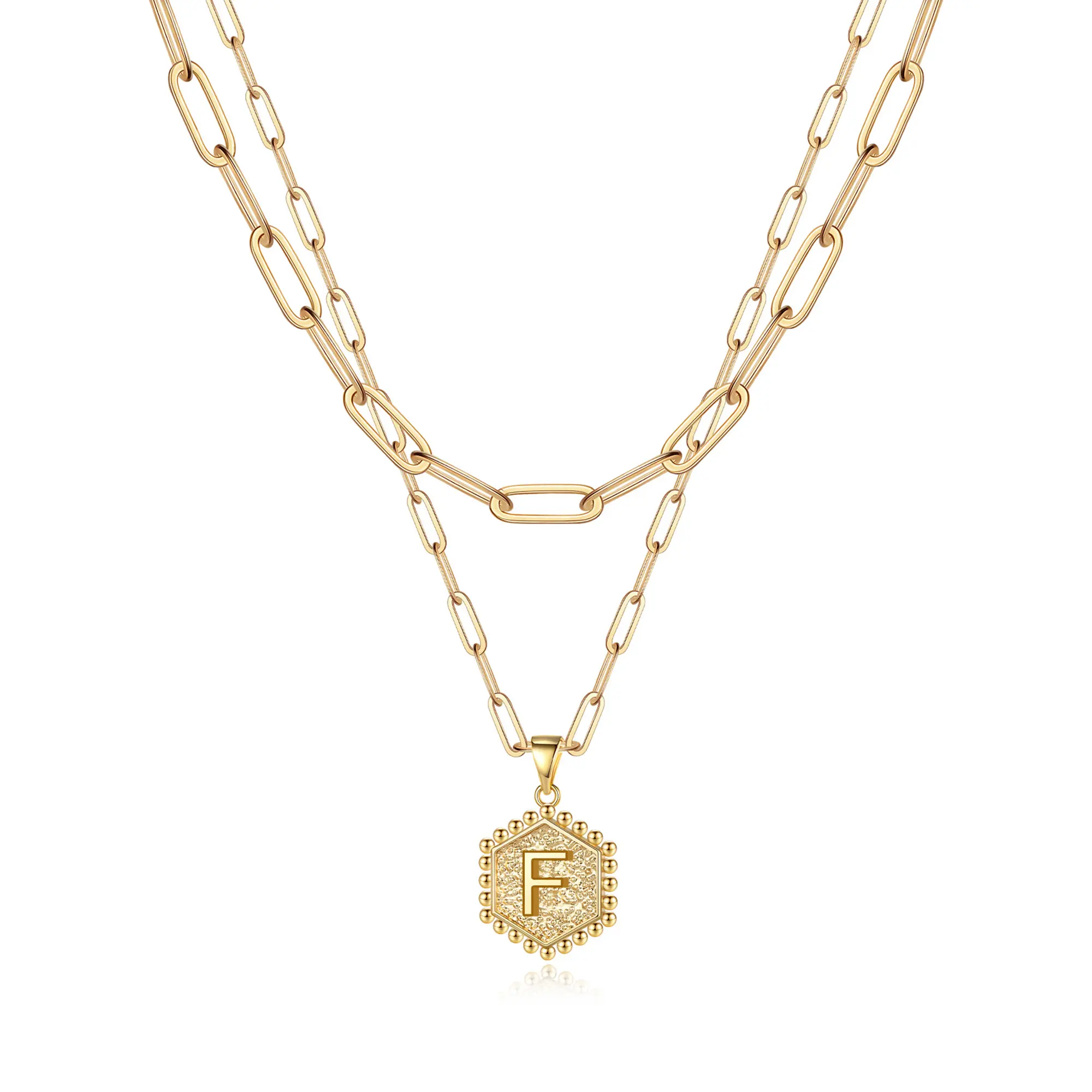 2pc 14k Hexagon Initial Necklace