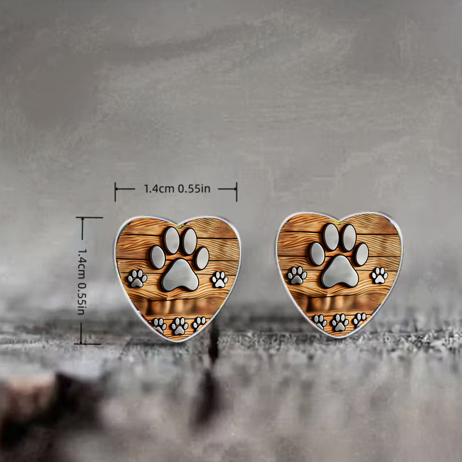 Heart Paw Print Stud Earrings