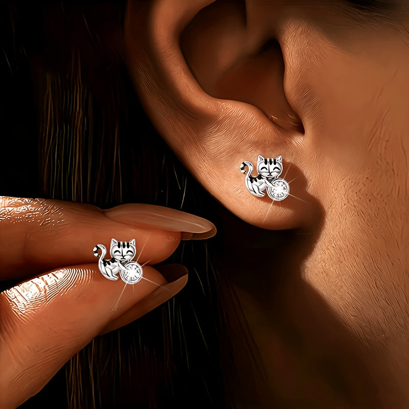 Crystal Kitten Stud Earrings