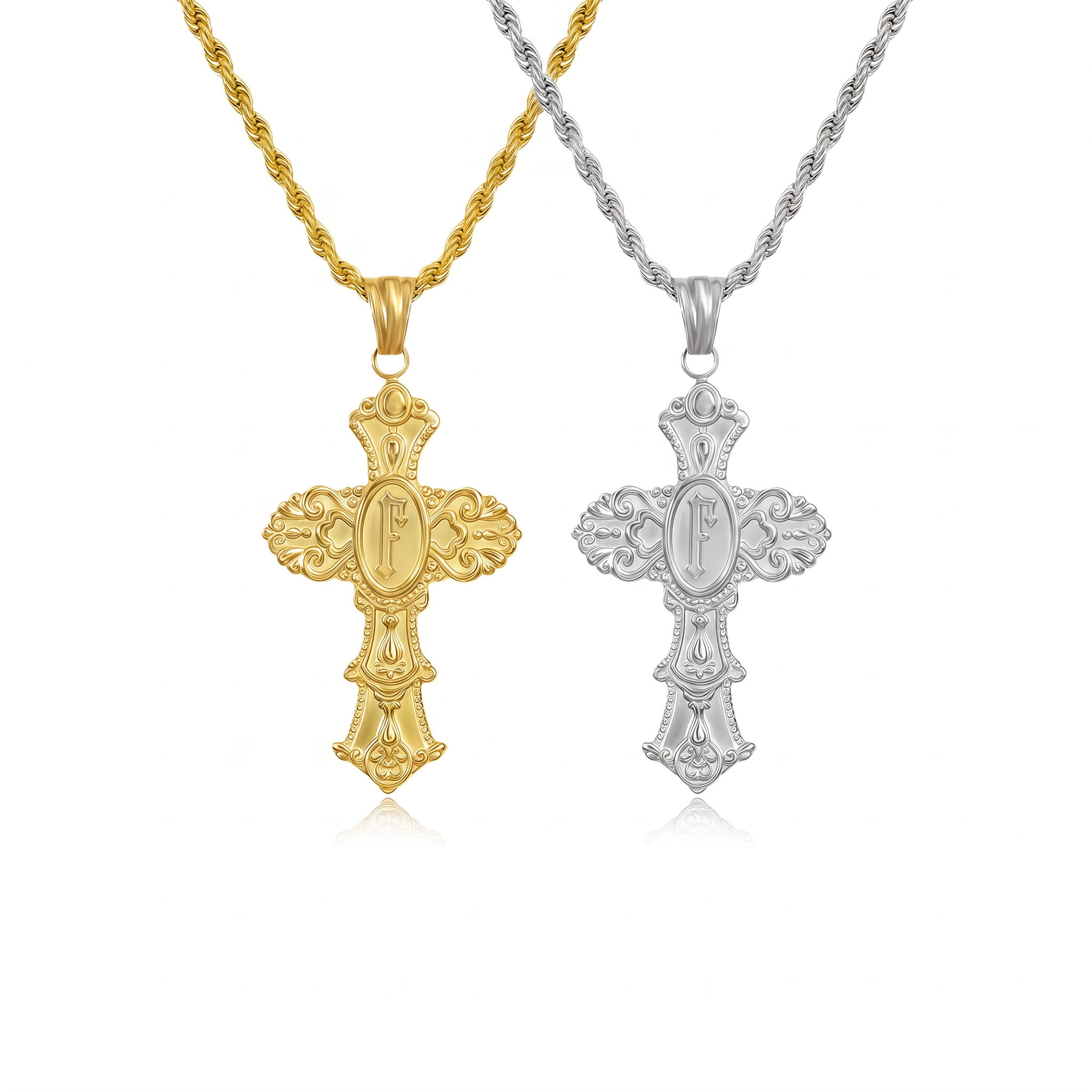 Vintage Cross Initial Necklace