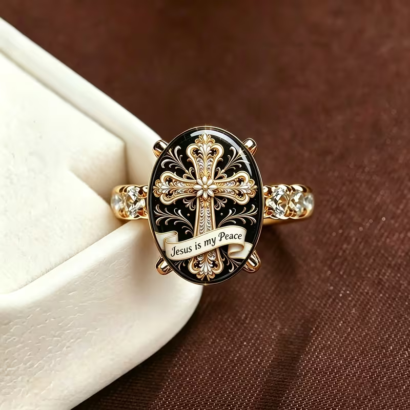 Vintage Cross Peace Oval Ring