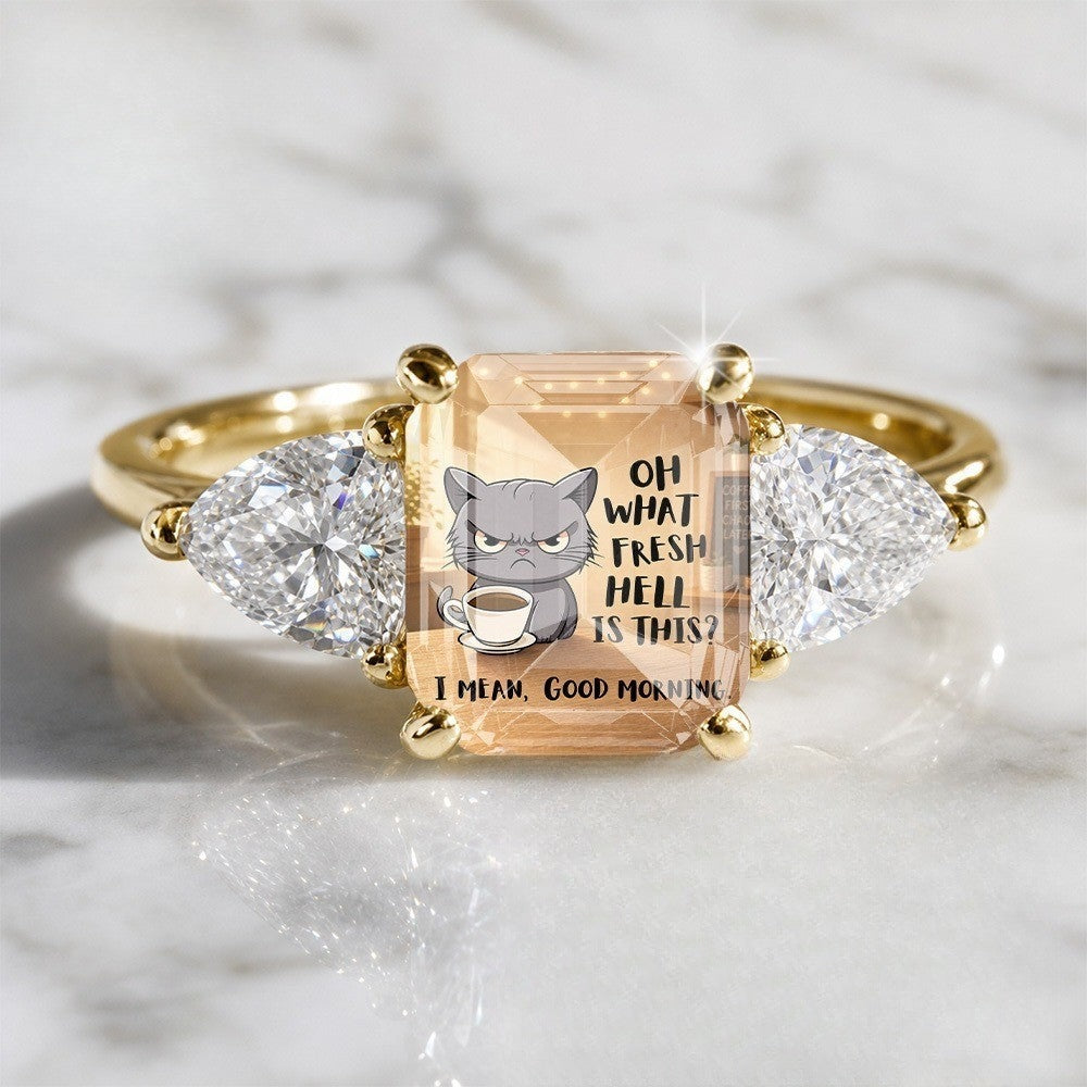 Cat & Coffee Square Ring