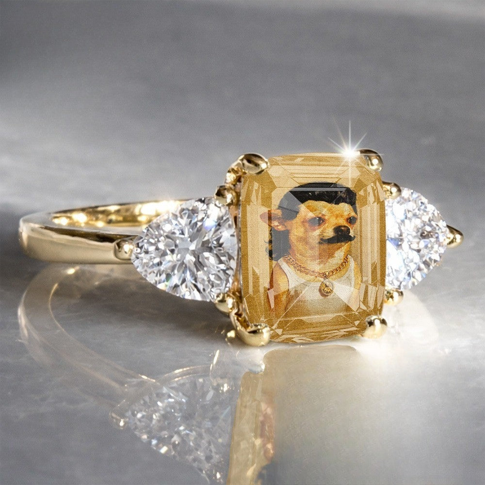 Chihuahua Portrait Three Stone Ring