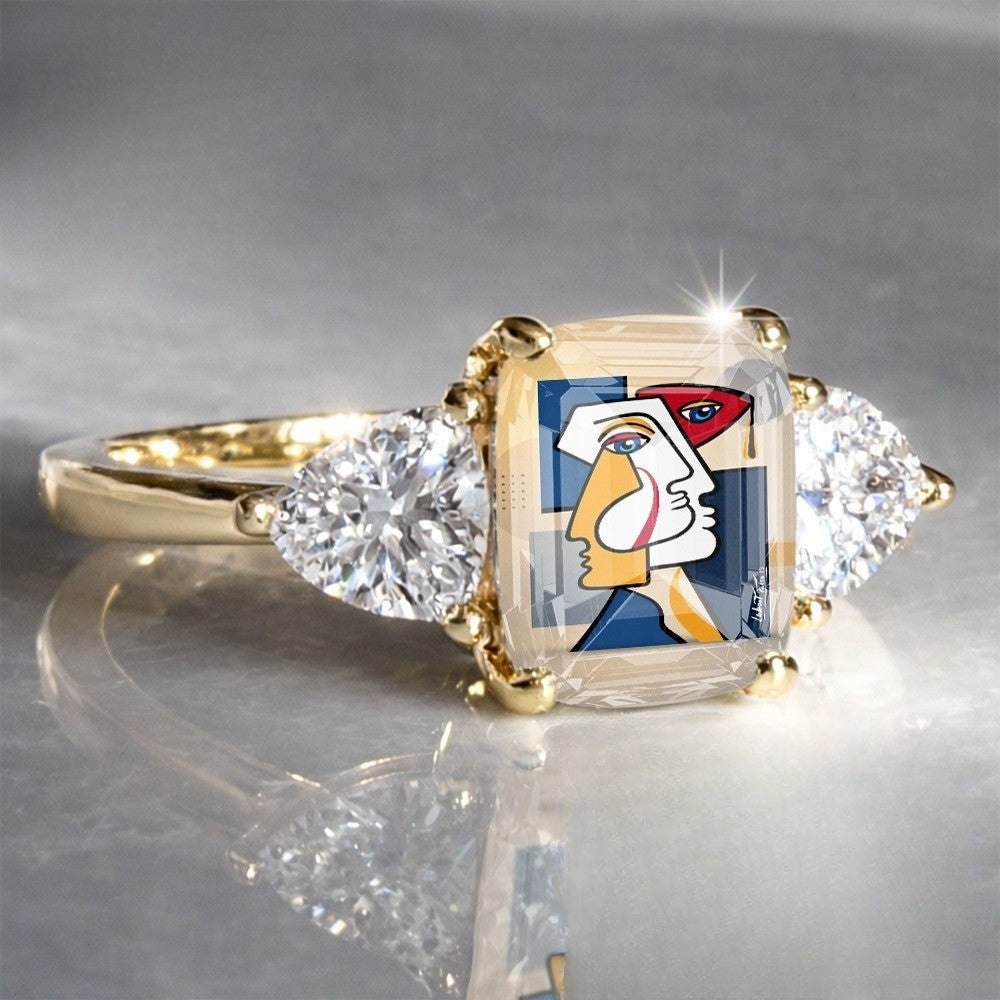 Abstract Face Three-Stone Ring