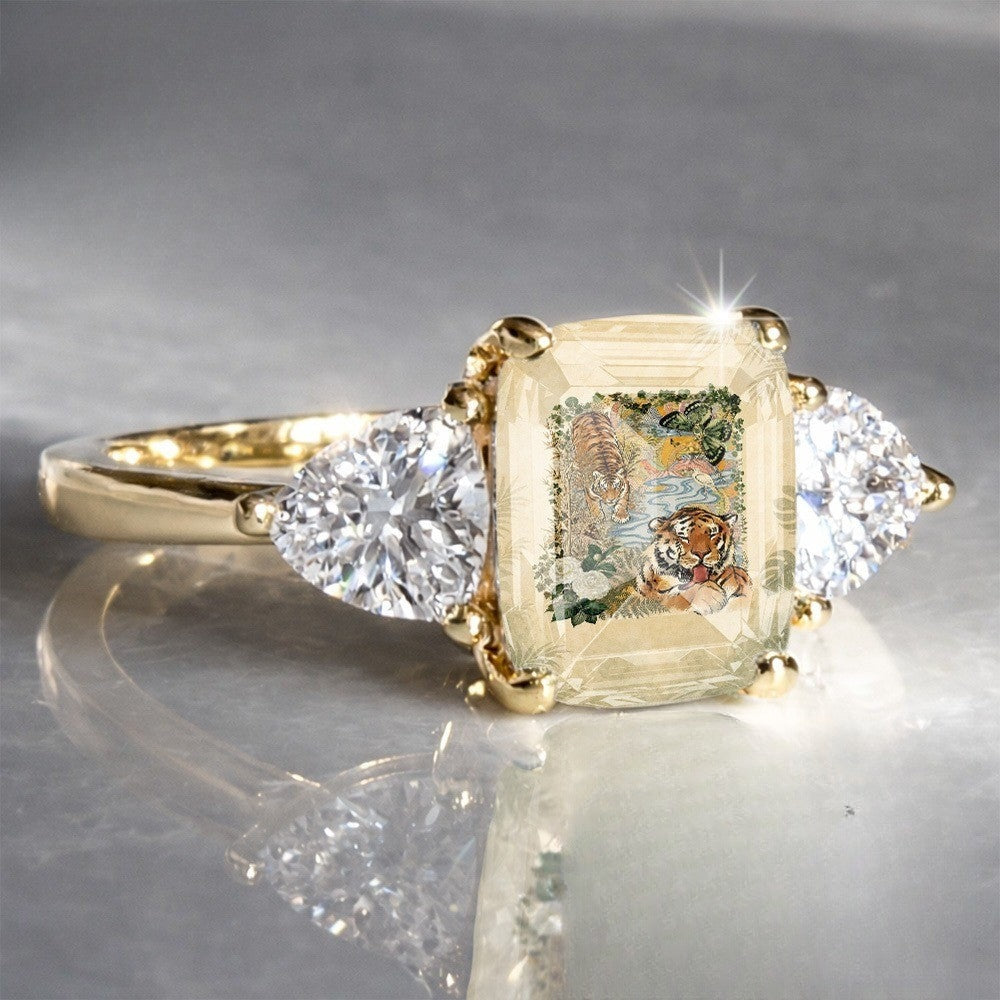 Tiger & Butterfly Square Ring
