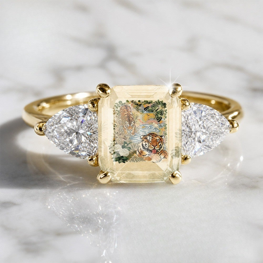 Tiger & Butterfly Square Ring