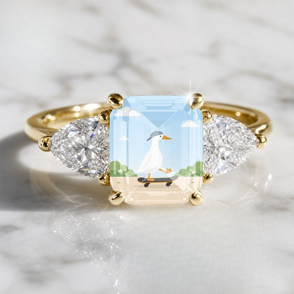 Skating Duck Three-Stone Ring