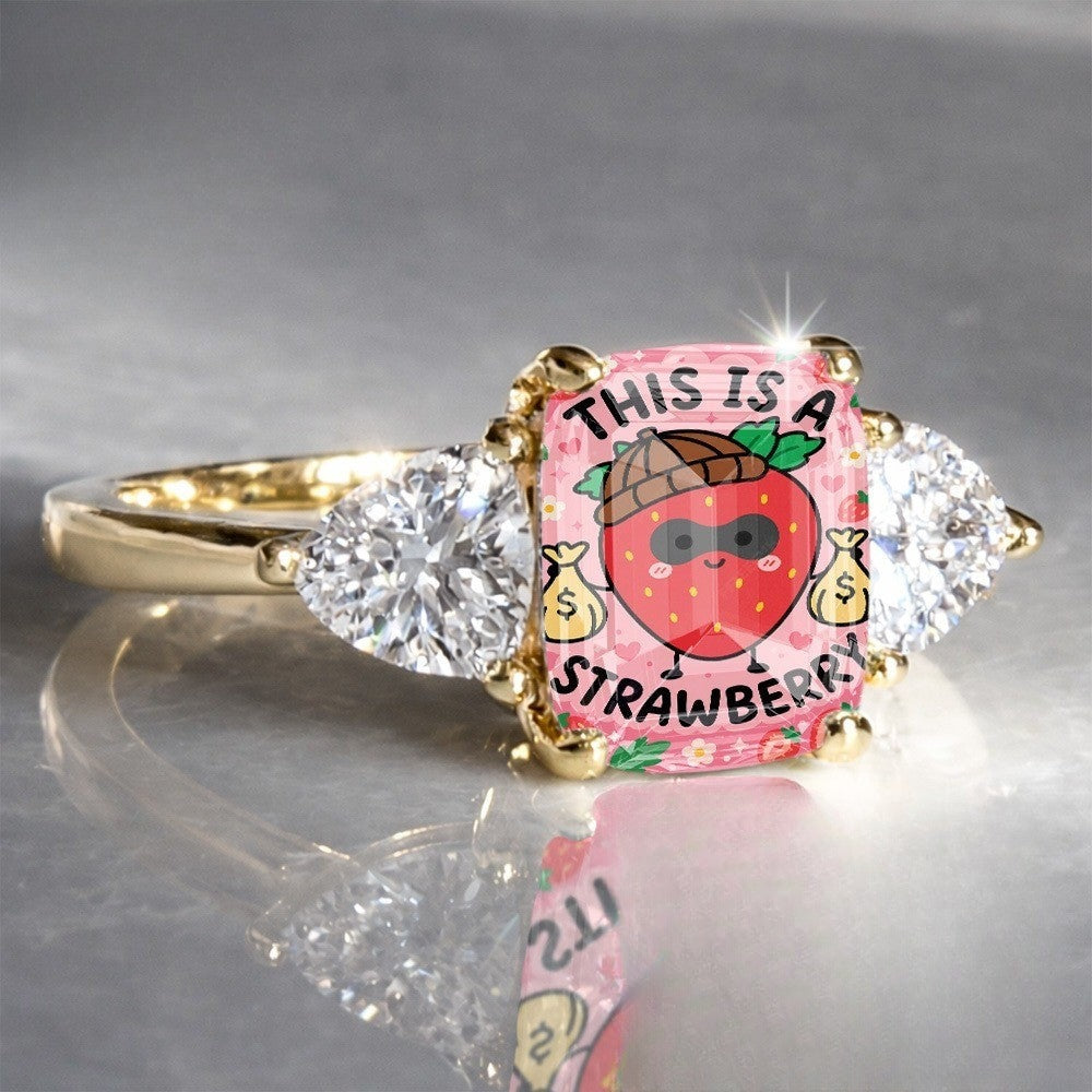 Pink Strawberry Square Ring