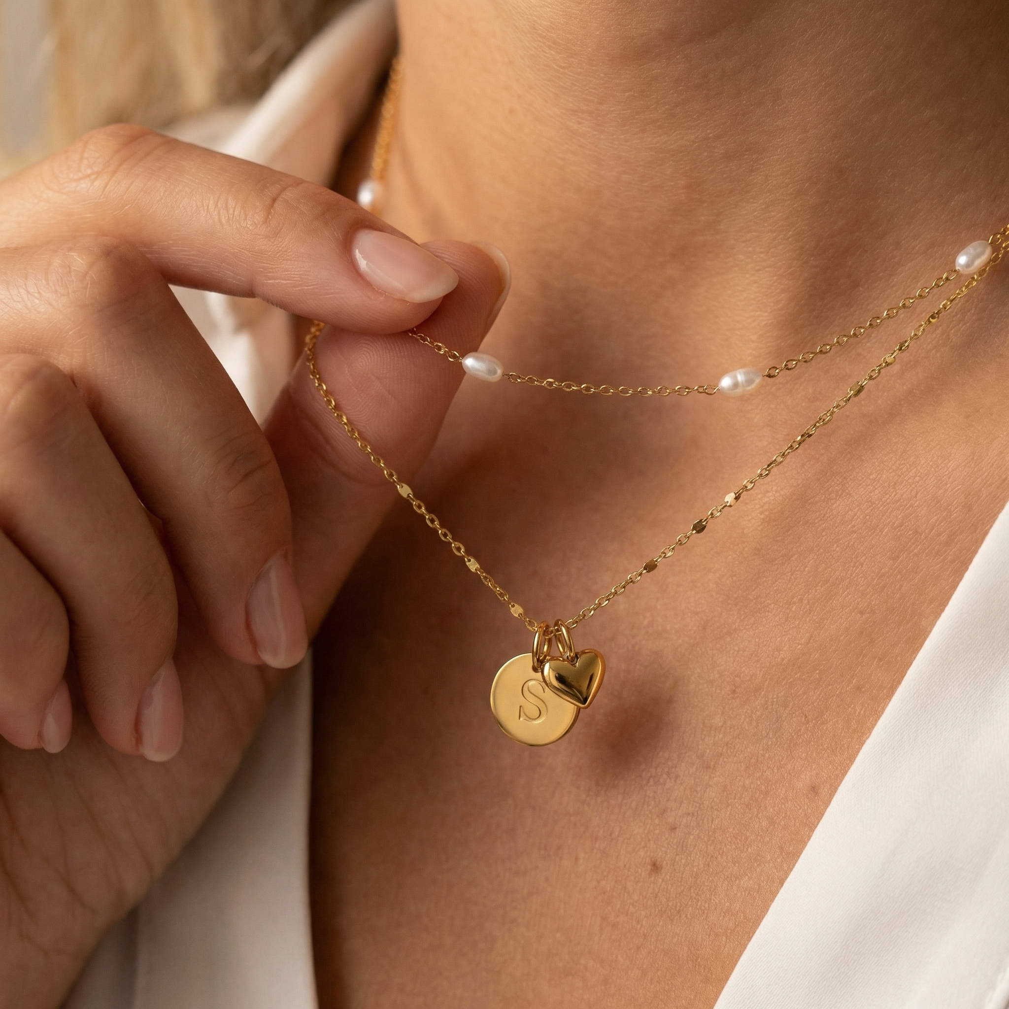 Layered Initial Heart Necklace