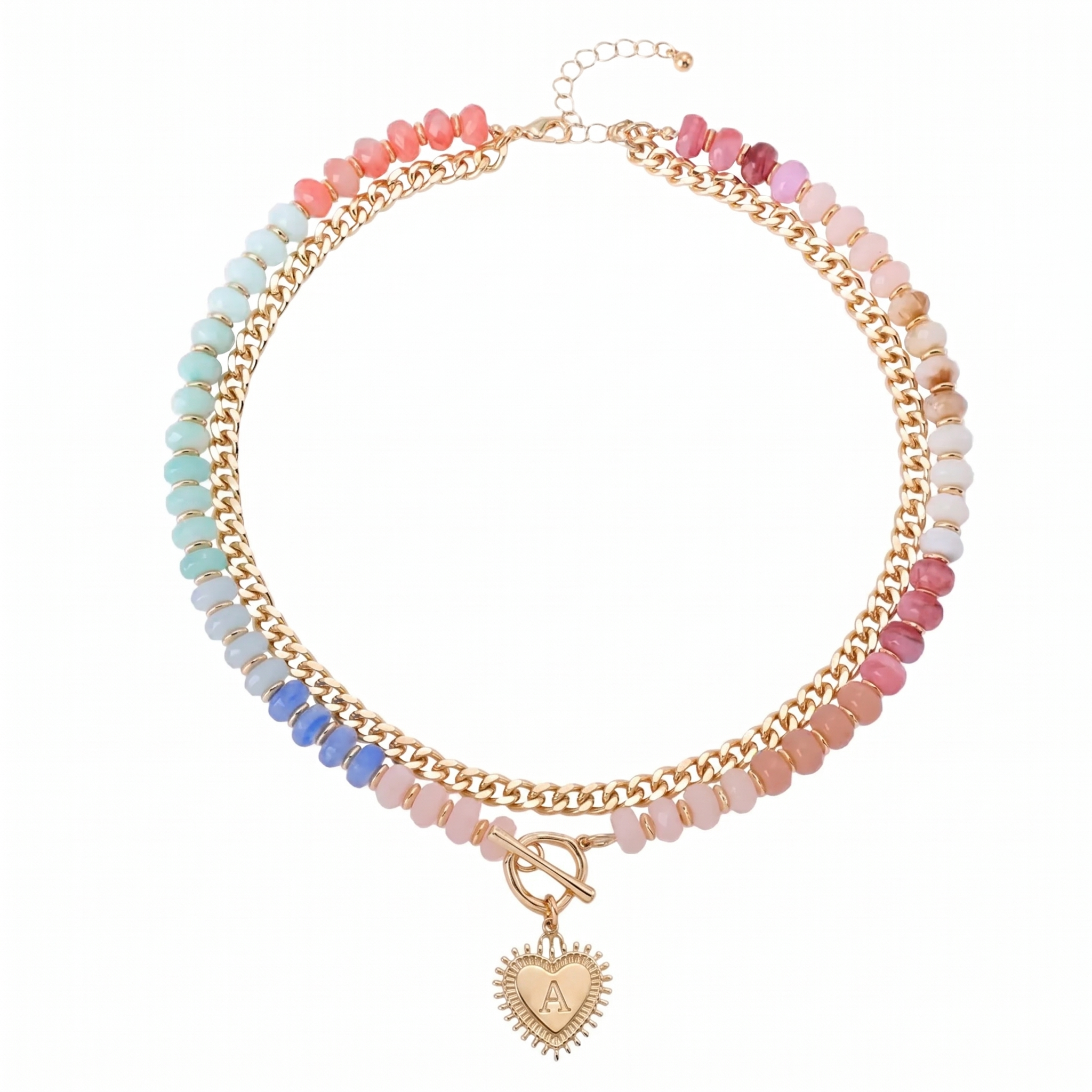 Double Layer Initial Heart Beaded Necklace